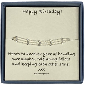 Alles Gute zum Geburtstag Damen Sterling Silber Einfache Dreifach Diamantschliff Perle und Kettenschieber Einstellbare Armband mit Karte Nachricht & Geschenk-Box