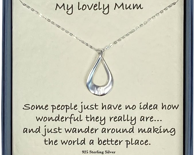 My Lovely Mum Sterling Silver Twisted Loop Pendant Necklace with Cubic Zirconias with Card Message & Gift Box