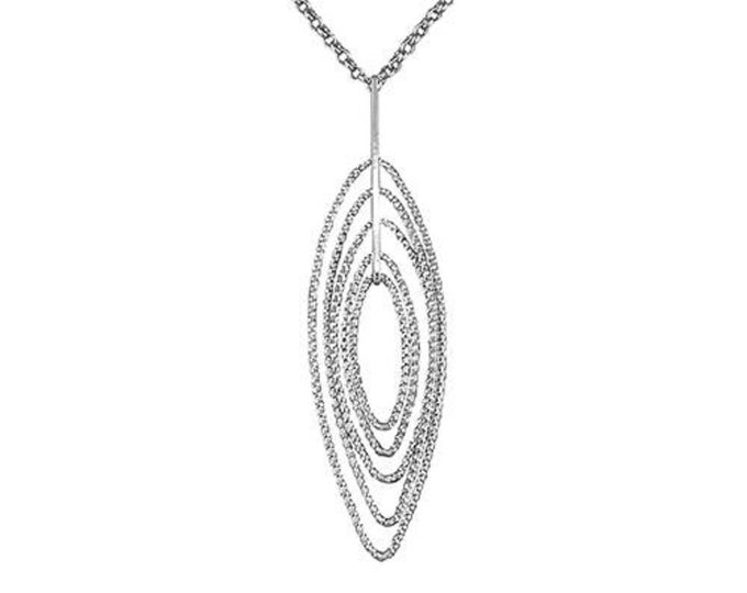 Silver Multi Diamond-Cut Oval Necklace Pendant on Chain