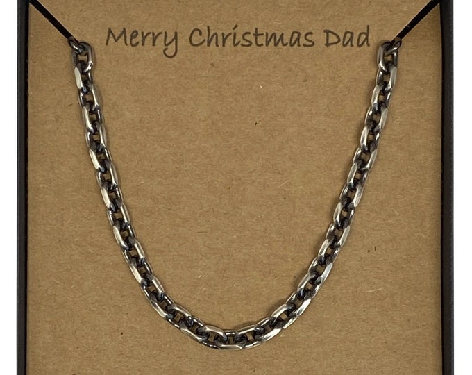 Merry Christmas Men’s Oxidised Sterling Silver Anchor Style Chunky Necklace 51cm With Card Message & Gift Box