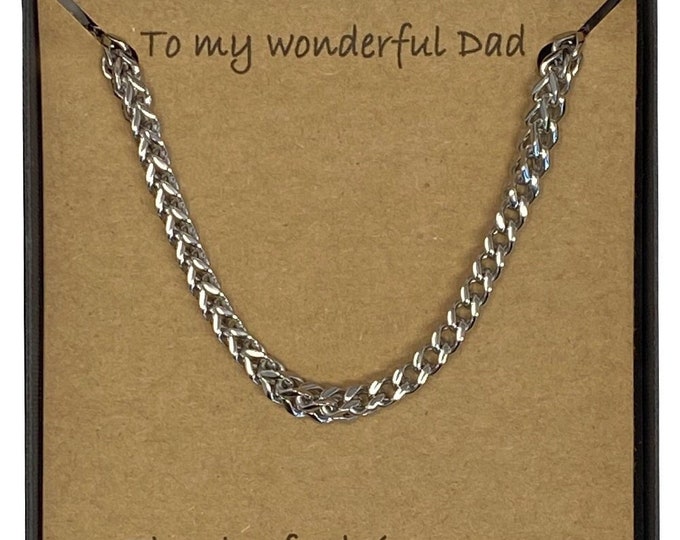 To My Wonderful Dad Stainless Steel 21" Square Wheat Weave Chain Necklace With Card Message & Gift Box