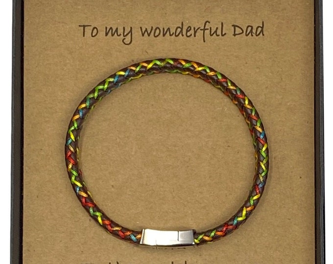 To My Wonderful Dad Leather Plaited And Cotton Braid Multicoloured Bracelet With Card Message & Gift Box