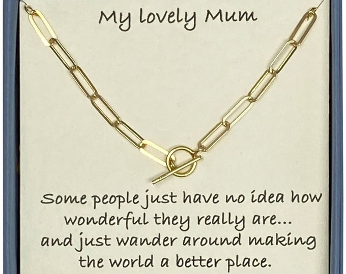 My Lovely Mum 24ct Gold Plated Oval T-bar Toggle Necklace 43cm Card Message & Gift Box