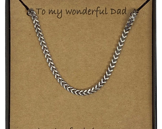 To My Wonderful Dad Stainless Steel 20" Square Wheat Weave Chain Necklace With Card Message & Gift Box