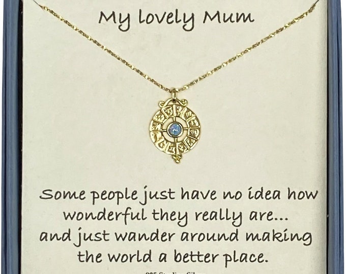 My Lovely Mum 18ct Gold Plated Zodiac Disc Opal Pendant and Necklace with Card Message & Gift Box