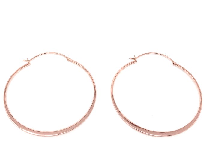 Ladies Rose Gold Plated Large Flat Creole Hoop Earrings