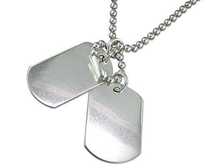 Sterling Silver Double Dog Tag Necklace Pendant on Bead Chain