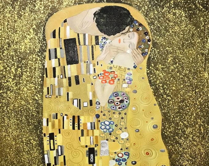 The Kiss (Lovers) Oil Painting, Hand Painted Reproduction on Canvas by Gustav Klimt - 70cm Wide x 90cm High