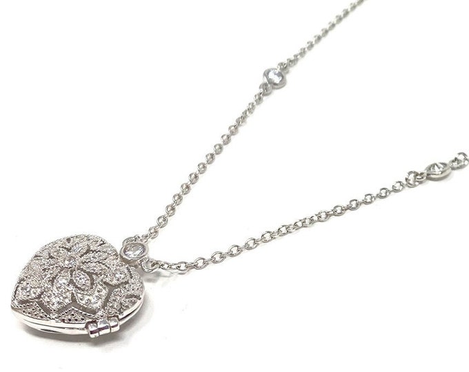 Love heart gift - Cubic Zirconia Heart Locket on 41-46cm Chain