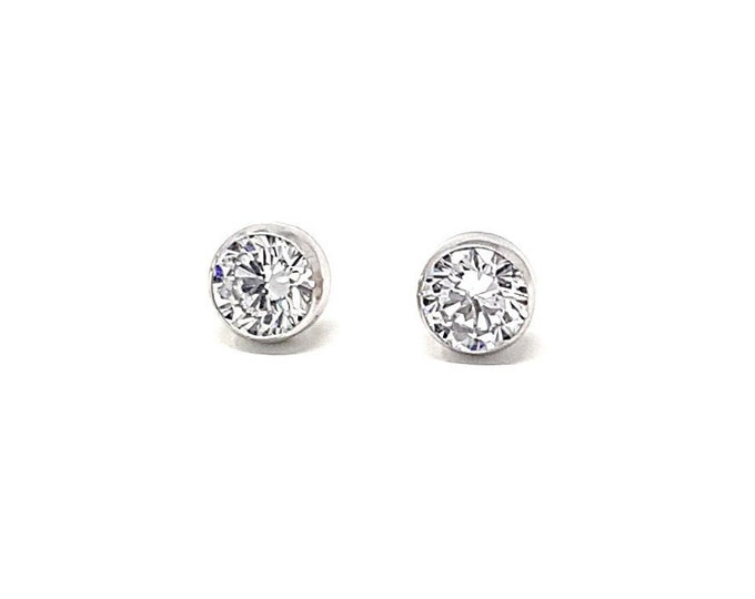 9ct White Gold 6mm Cubic Zirconia Rub-Over Stud Earrings