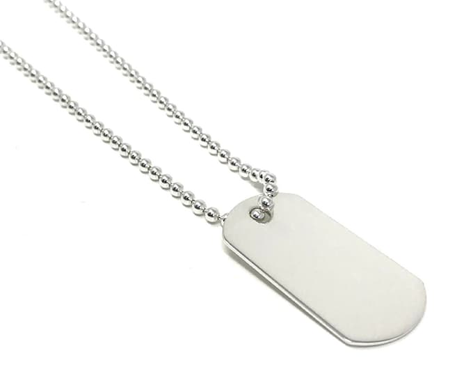 Sterling Silver Dog Tag Necklace Pendant on 51 cm Bead Chain