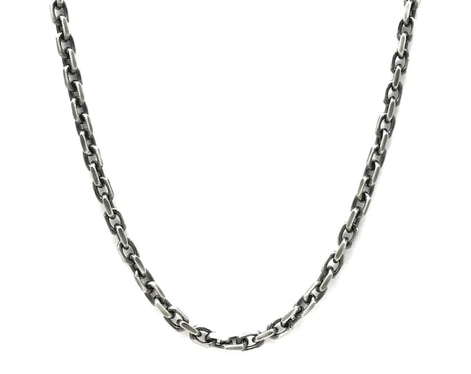 Men’s Oxidised Sterling Silver Anchor Style Chunky Necklace – 51CM