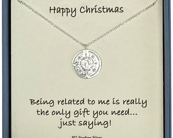Happy Christmas Ladies Sterling Silver with Cubic Zirconia Hamsa Hand Disc Pendant Necklace with Card Message & Gift Box