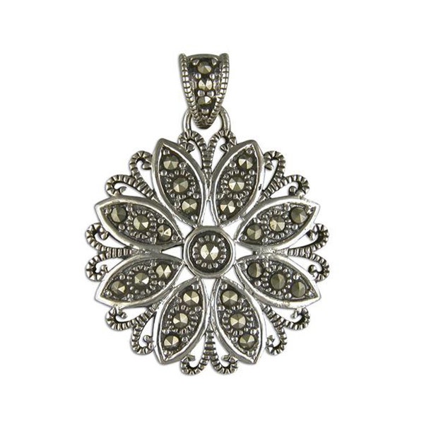 Ladies Sterling Silver 925 Marcasite Starburst Flower Pendant, The Perfect Gift For Her