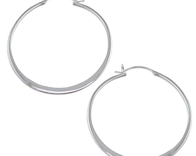 Sterling Silver Large Flat Creole Hoop Earrings Gift For Her, Birthday Gift