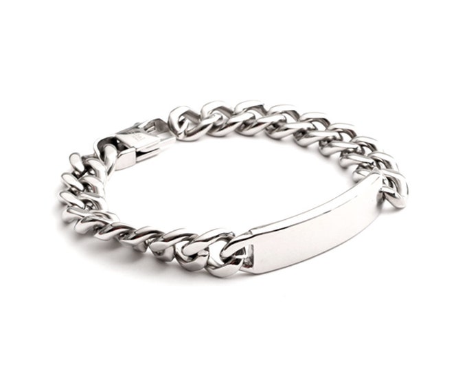 Men's Contemporary & Stylish  Polished Stainless Steel Curb Bracelet 21cm