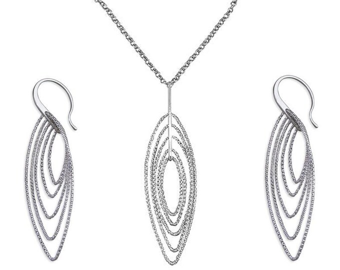 Gift Set for her - Pendant on Chain with Matching Earrings Set - Silver