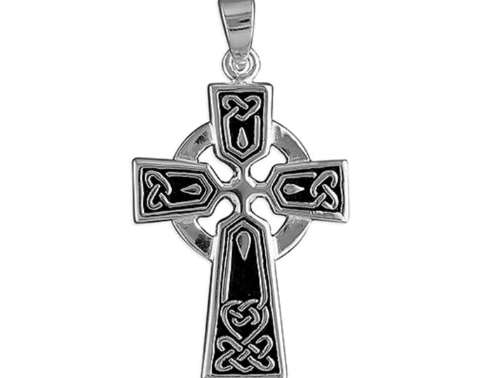 Men's Quality Medium Celtic Cross Pendant in 925 Sterling Silver on a 41cm Snake Chain