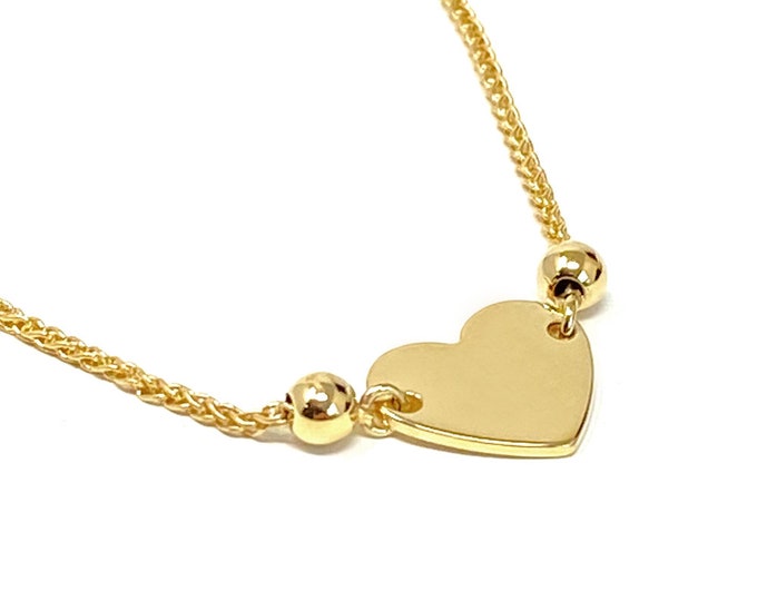 Ladies 24ct Gold-Plated Plain Flat Heart Slider Adjustable Drawstring Bracelet