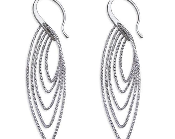 Silver Multi Diamond-Cut Oval Drop Earrings