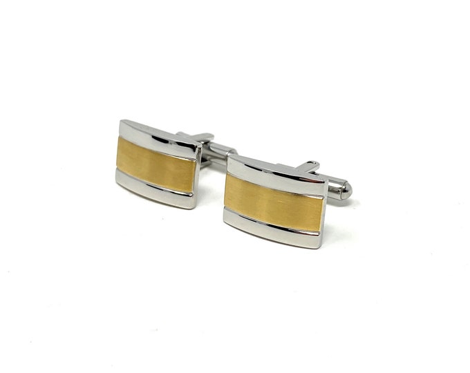 Men's Stainless Steel Cufflinks with Yellow Gold Plated Band for Weddings & Birthdays - Ideal Gift For Him