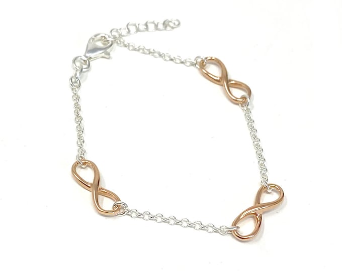 Ladies Silver and Rose Gold Infinity Symbol Bracelet 19cm Ideal for Girls, Mum, Grandmother, Sister, Friend, Girlfriend, Wife