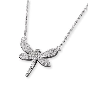 Sterling Silver Dragonfly Necklace with Cubic Zirconia