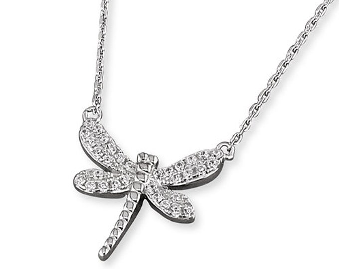 Sterling Silver Dragonfly Necklace with Cubic Zirconia