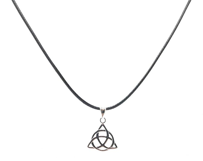 Strictly Gifts Sterling Silver Triquetra Trinity Knot Pendant on 41-46cm Leatherette Cord Necklace