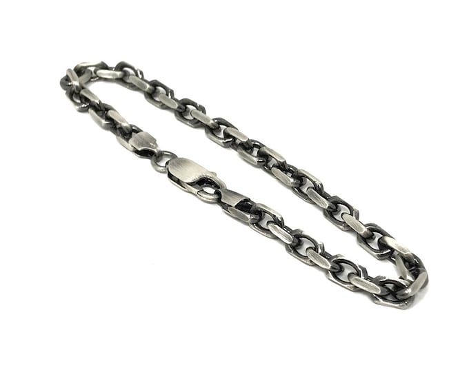 Men’s Oxidised Sterling Silver Anchor Style Chunky Bracelet - 21cm