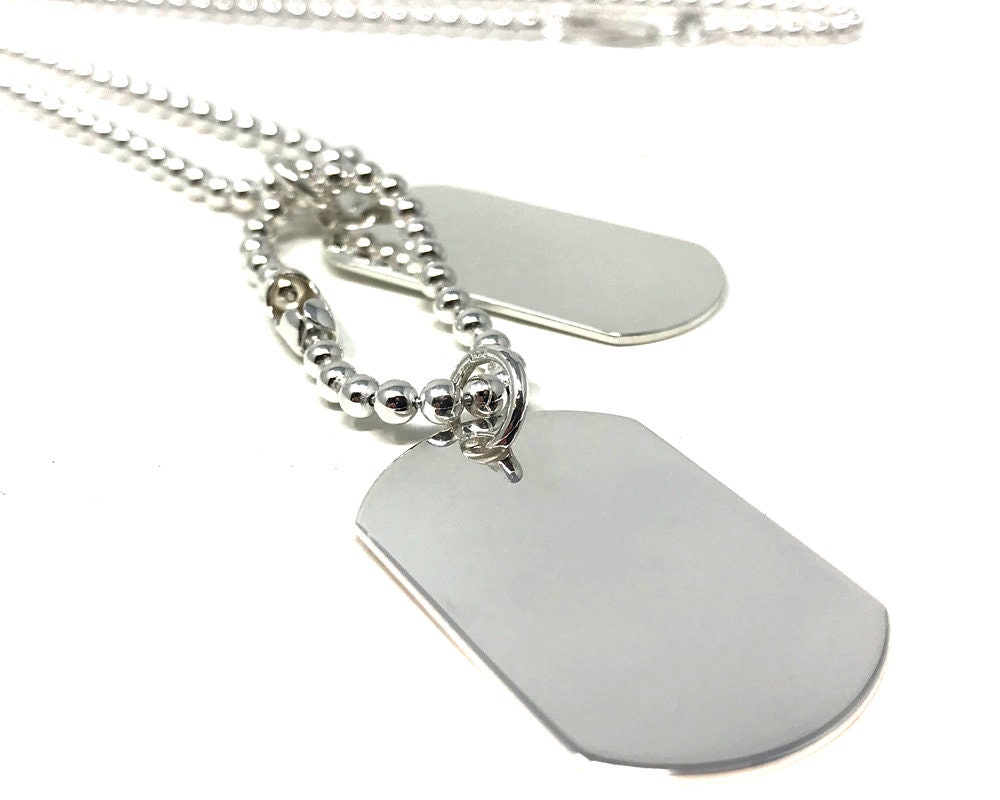 Men's Sterling Silver Dog Tag Necklace Pendant on 51 cm Bead Chain