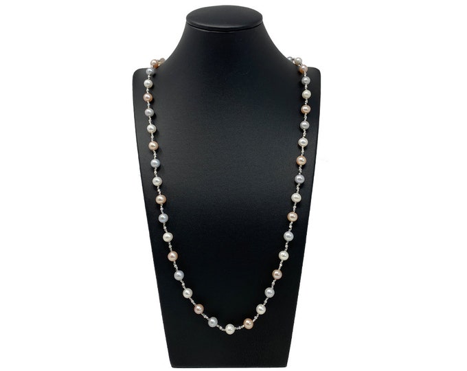 A Stunning Handmade Freshwater Pearl Necklace Multicolor Pearls