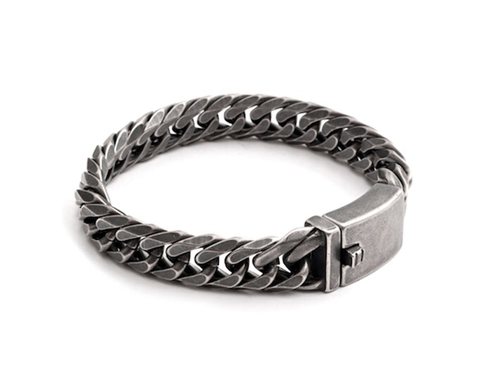 Men's Contemporary Gunmetal Stainless Steel Oxidised Curb Bracelet 21cm