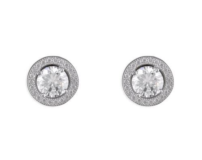 Ladies Sterling Silver Micro Set Cubic Zirconia Halo Stud Earrings