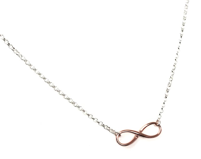 Ladies Sterling Silver and Rose Gold Plated Infinity Symbol Necklace 38-43cm