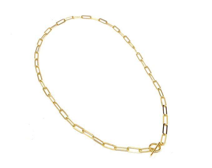 Ladies Necklace 24ct Gold Plated Elongated Oval Paperclip Link Chain 43cm for Women or Girls with Gift Box