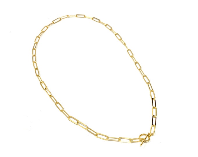 Ladies Necklace 24ct Gold Plated Elongated Oval Paperclip Link Chain 43cm for Women or Girls with Gift Box