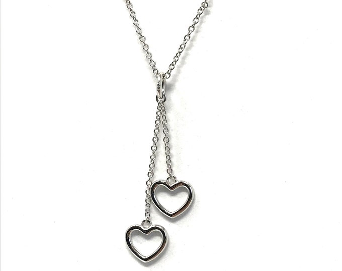 Womens Sterling Silver Double Love Heart Necklace on 42-45 cm Chain - Valentines Gifts