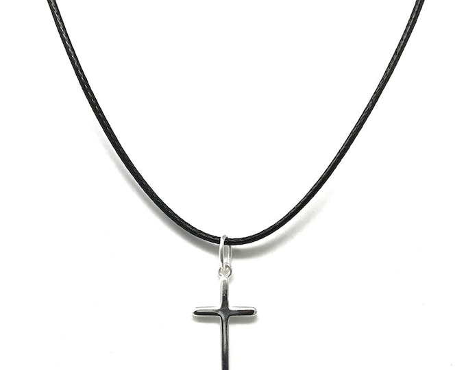 Strictly Gifts Ladies Sterling Silver Small Cross on 41-46cm Leatherette Cord Necklace