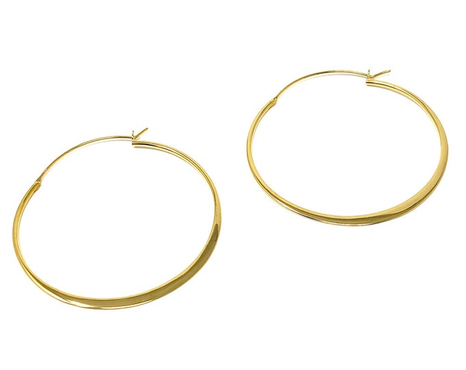 Ladies Hoop Earrings Yellow Gold Plated Large Flattened Creole Hoops