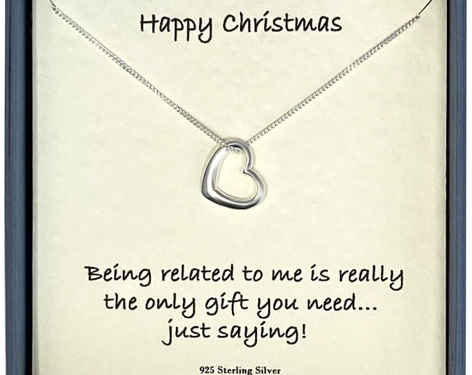 Happy Christmas Ladies Sterling Silver Open Heart Pendant and Necklace with Card Message & Gift Box