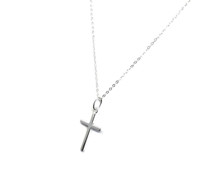 Ladies Sterling Silver Small Cross on 46 cm Fine Silver Trace Chain