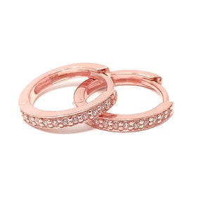Rose Gold Vermeil Small Hoop Huggie Earrings with Cubic Zirconias