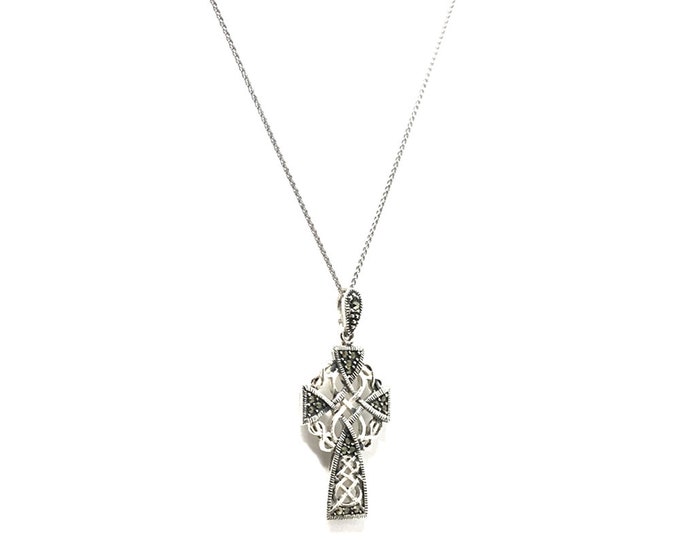 Ladies Sterling Silver Marcasite Celtic Cross on a 46cm Oxidised Necklace