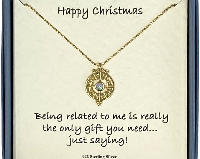 Happy Christmas Ladies 18ct Gold Plated Zodiac Disc Opal Pendant and Necklace with Card Message & Gift Box