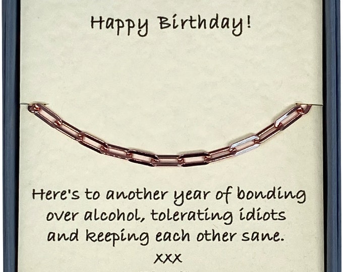 Happy Birthday Ladies Rose Gold Plated Paper Clip Chain Bracelet with Card Message & Gift Box