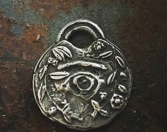 Evil Eye Padlock,  Victorian padlock, handmade pewter pendant charm. P1030