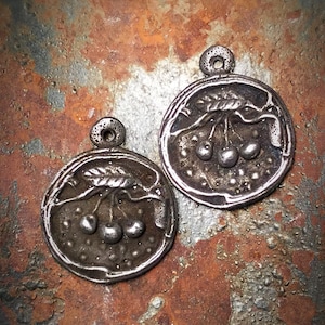 Cherries earring charm, pewter charms, earring charms, handmade charms, handmade components E2066