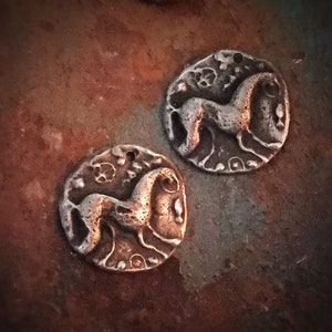 Celtic Horse Charms, primitive coin, handmade pewter horse charm, tribal horse charm. E2069