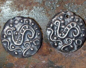 Islamic Coin Charms, Earring Components, Handcrafted Charm, Pewter Charm, Rustic Jewelry, Handmade,  Handcast E2004